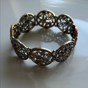 Vintage Floral Panel Bracelet, Silver Tone and Gold Tone